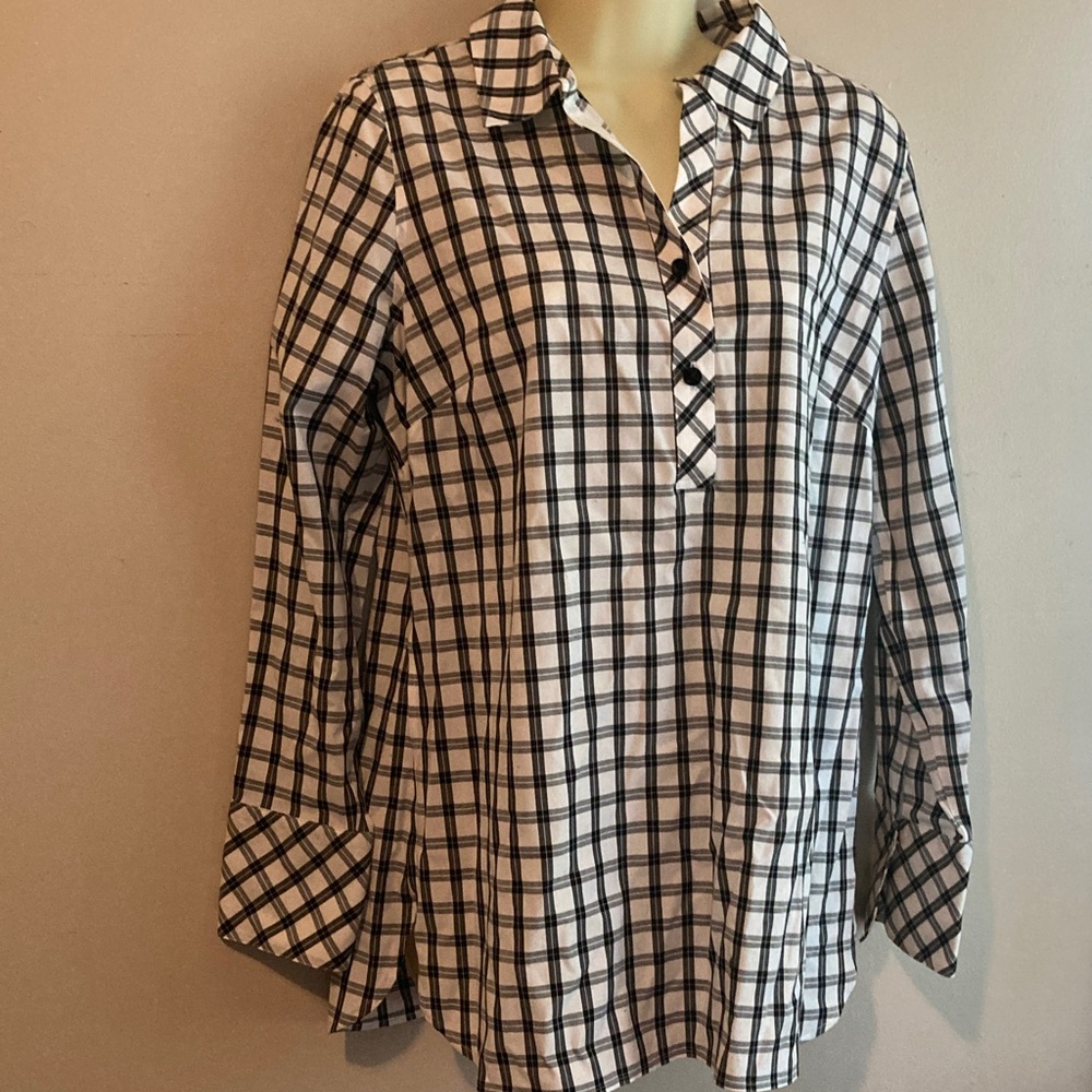 Talbots Black and White Plaid Blouse